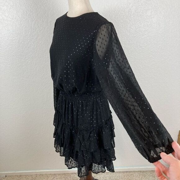 Express black metallic clip dot whimsygoth tiered long sleeve mini dress size M - Picture 4 of 9